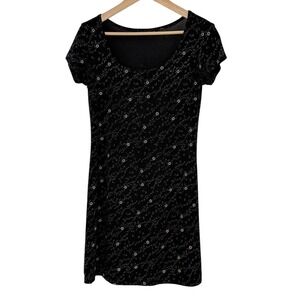 All That Jazz Black Glitter Floral Print Short Sleeve Mini Dress See Measurement